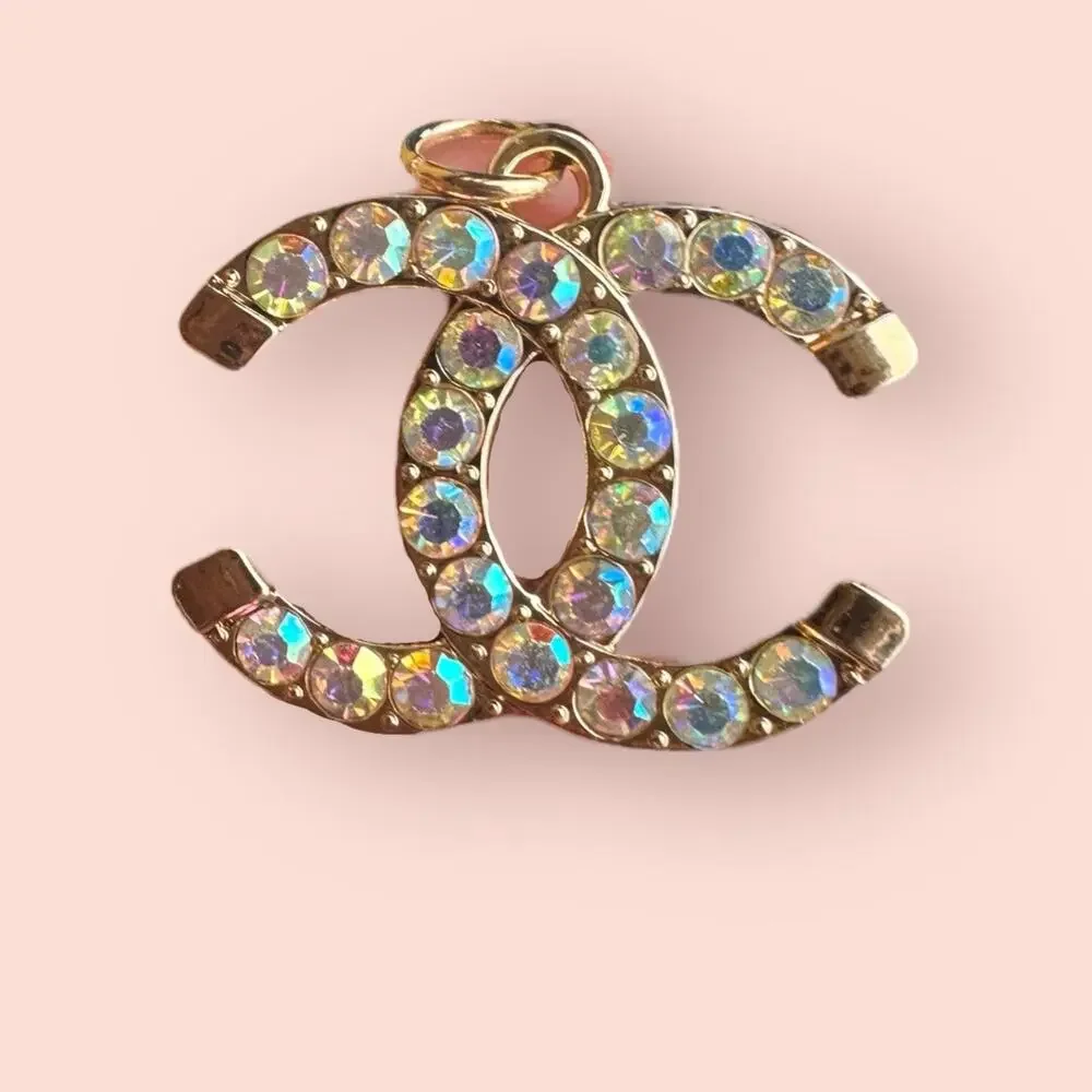 rhinestone Gold Jewelry Charm Zipper Pull Pendant Logo Designer y2k - Picture 1 of 2